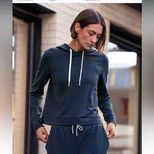 Rhoback Tempo Hoodie Womens L Blue Performance Pullover Athleisure w/ Logo